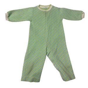 VTG 12/18 months Baby Romper Green Blue Print Long Sleeve One Piece Snap Bottom